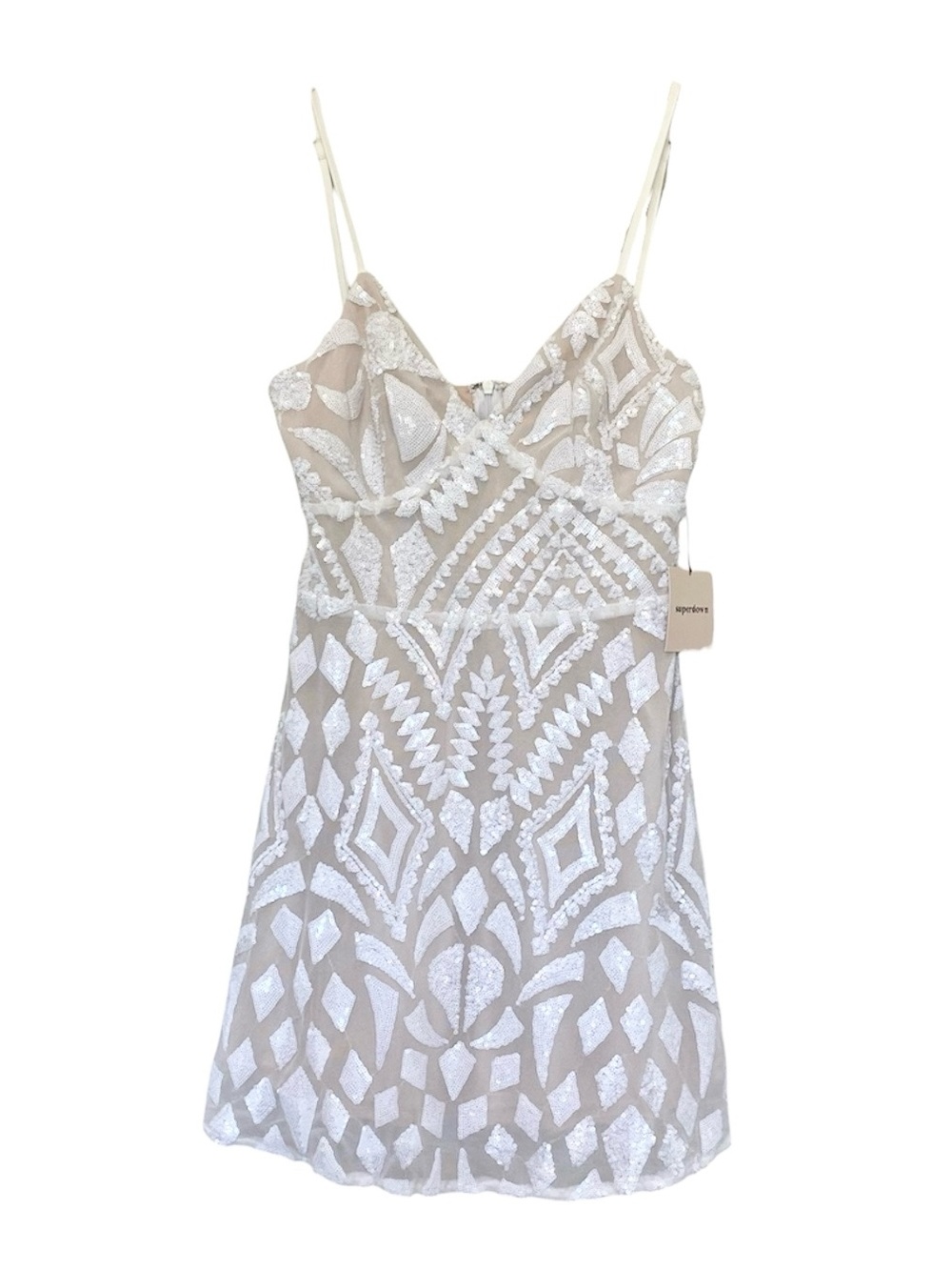 Superdown Nude and White Sequin Slip Bachelorette Night Out Mini Dress NWT Small